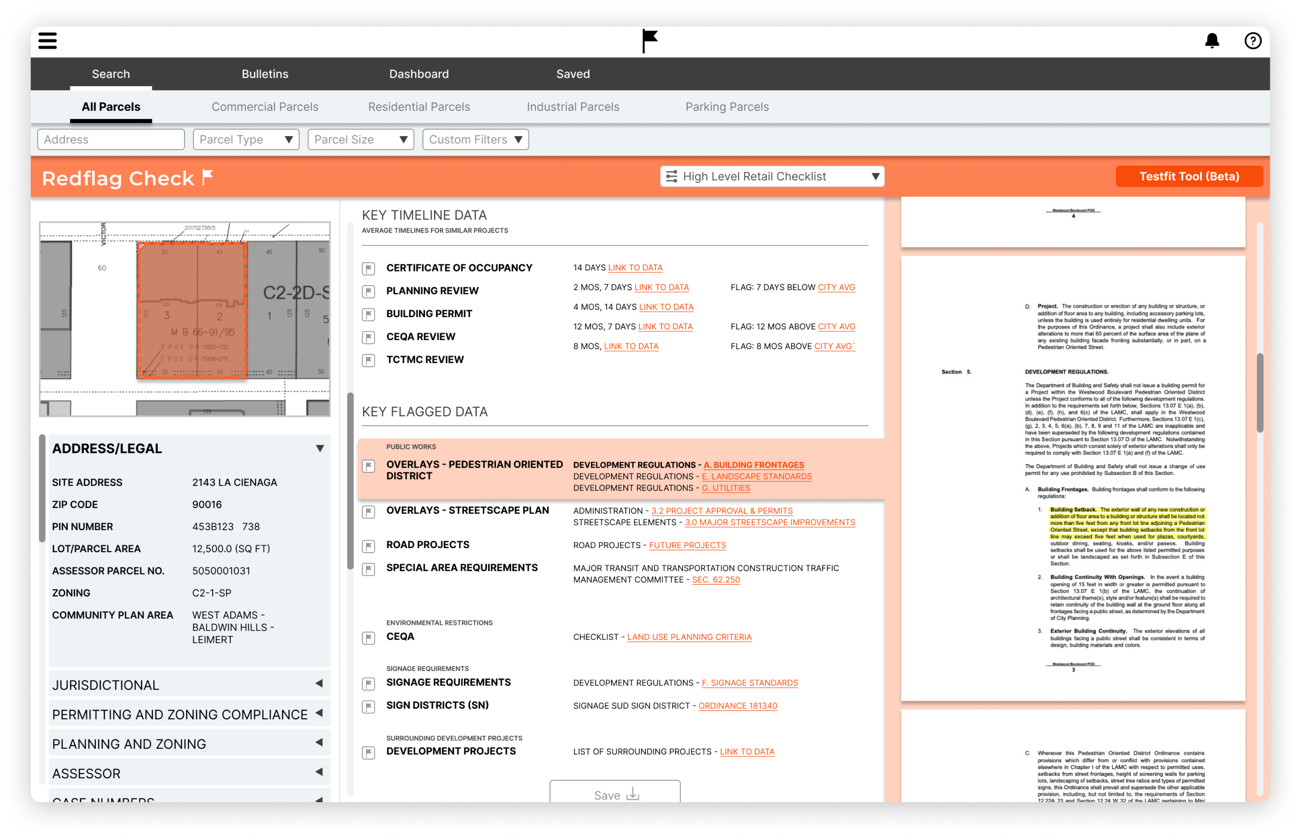 Screenshot showing the redflag user dashboard