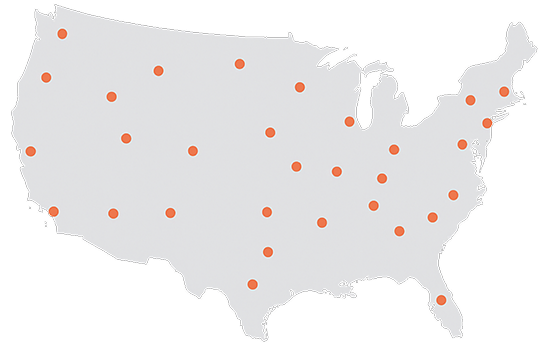 US map with location dots